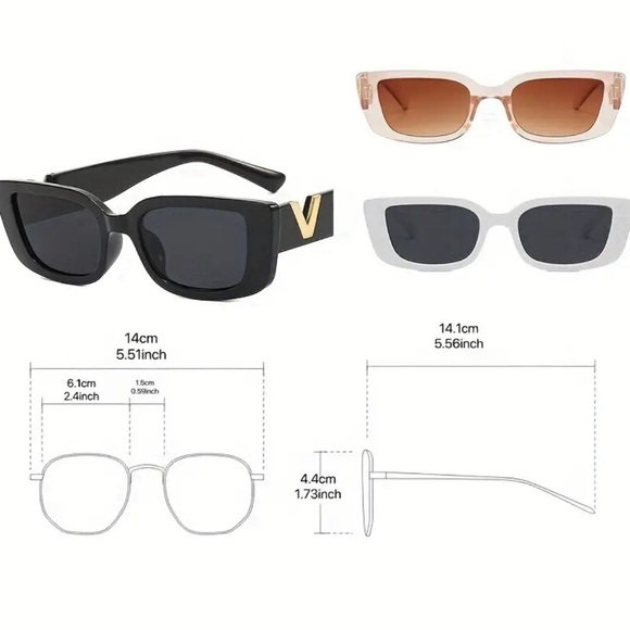 156. NEW| Modern Gold V Accent Rectangular Shape Black Sunglasses - Picture 10 of 10